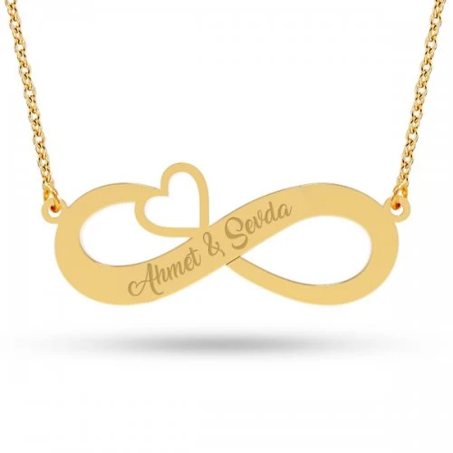 14 Ayar Altın Kalp Sonsuzluk İsim Kolye - AD26 ürün görseli