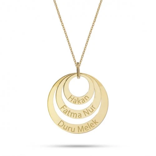 14 Ayar Altın Yuvarlak Üç İsim Kolye - AD40