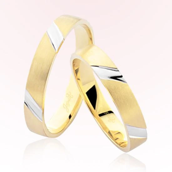 Sarı Beyaz Şeritli Altın Alyans 7203 ürün görseli