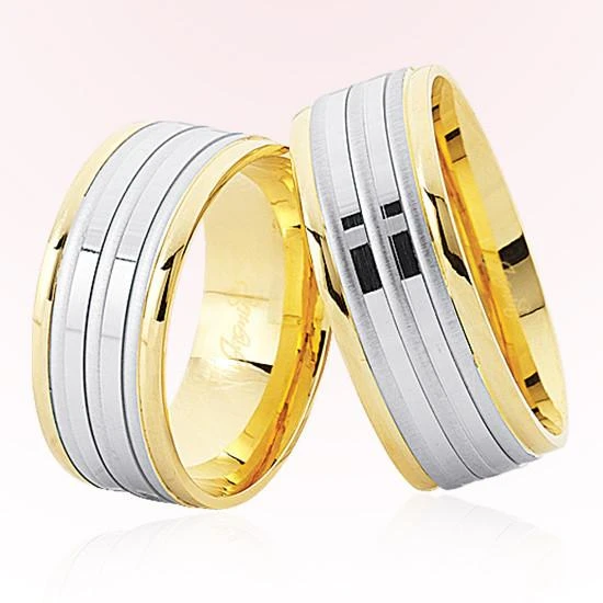 Sarı Beyaz Şeritli Altın Alyans 6702 ürün görseli