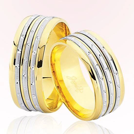 Sarı Beyaz Şeritli Altın Alyans 6903 ürün görseli