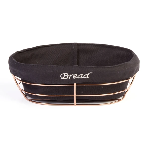 Biradlı Siyah Bezli Oval Ekmek Sepeti Bakır Telli 26X1