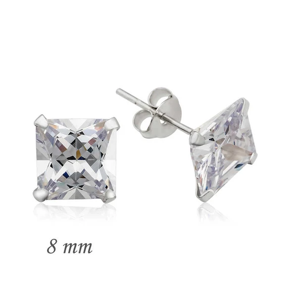 Harem Altın Gümüş Kare Tek Taş Zirkon Küpe - 8 mm