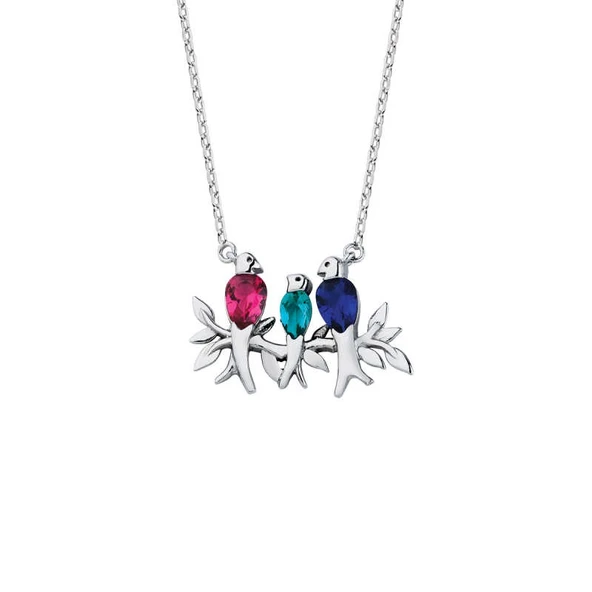 Renkli Taşlı Üçlü Kumru Gümüş Kolye  GMS1106 ürün görseli
