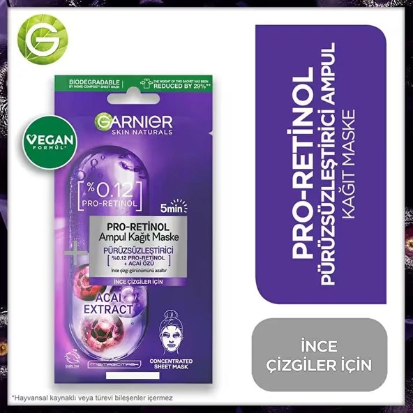 Garnier Pro Retinol Pürüzsüzleştirici Ampul Kağıt Maskesi