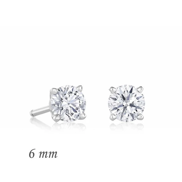 Harem Altın Gümüş Yuvarlak Tek Taş Zirkon Küpe - 6 mm.