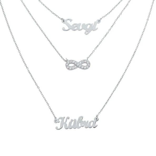 İki İsimli Taşlı Sonsuzluk Gümüş Kolye GMS1295 ürün görseli
