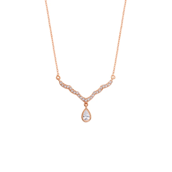 Yağmur Damlası Rose Rengi Gümüş Kolye GMS122 ürün görseli