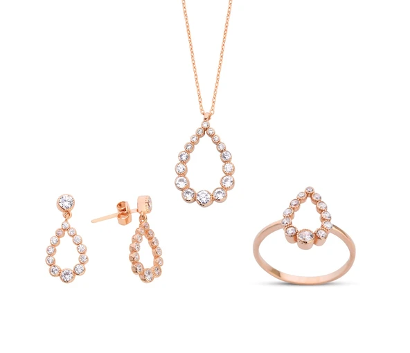Elmas Montür Süzme Damla Rose Gümüş Set GMS138 ürün görseli