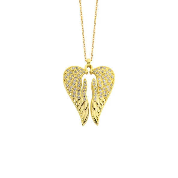 Kalp Motifli Melek Kanadı Gümüş Kolye GMS1710 ürün görseli