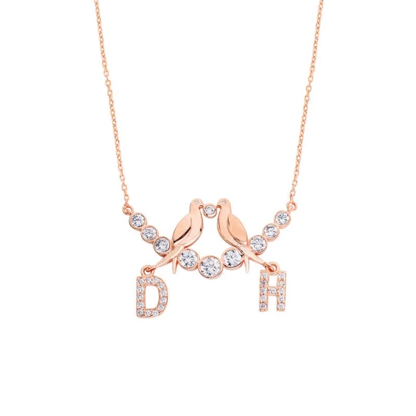 Su Yolu Kuşlu Harfli Gümüş Kolye  GMS1740 ürün görseli