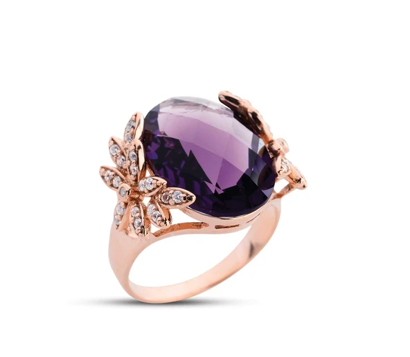 Çicek Bahçesi Ametist Taşlı Rose Gümüş Yüzük GMS177 ürün görseli