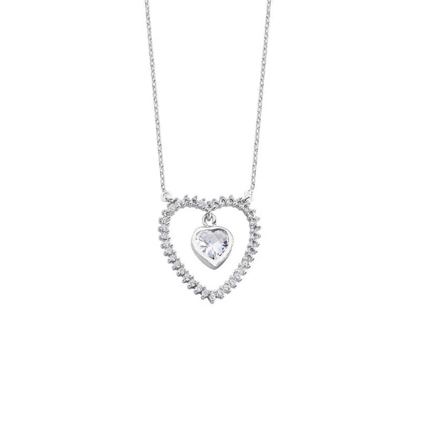 Sallantı Kalp Taşlı Kalpli Gümüş Kolye  GMS1686 ürün görseli
