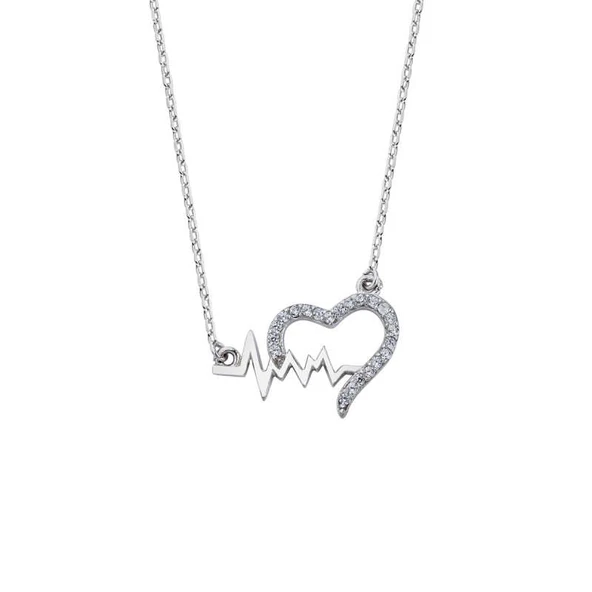 Kalp Figürlü Ritim Gümüş Kolye GMS1185 ürün görseli