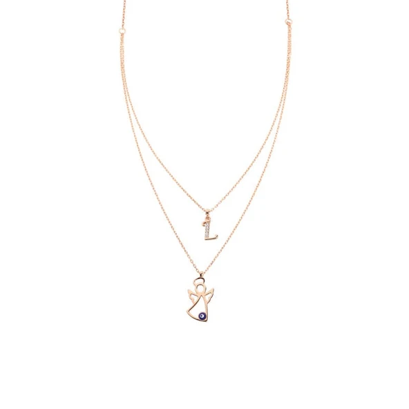 Melek Çift Zincir Harfli Gümüş Kolye  GMS1585 ürün görseli