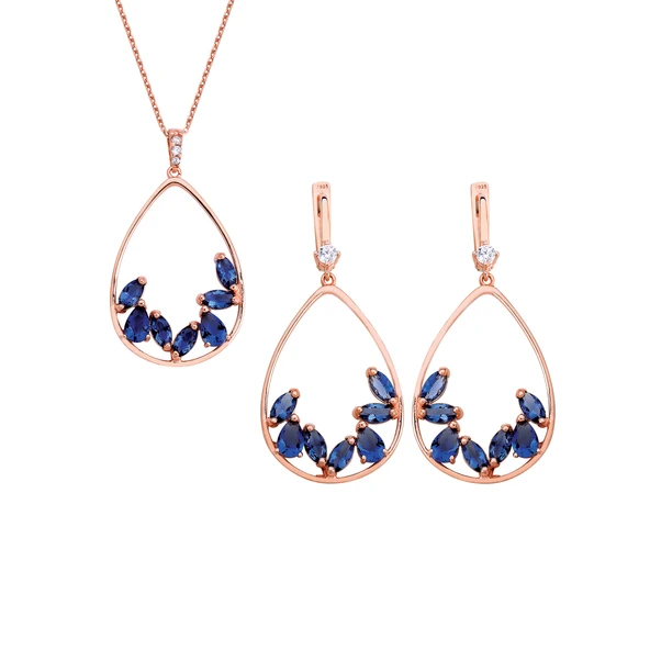 Markiz Damla Safir Renk Taşlı Gümüş Set  GMS148 ürün görseli