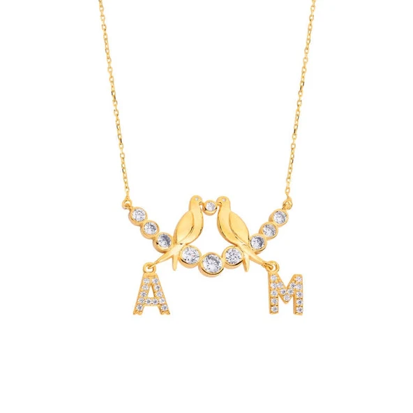 Su Yolu Kuşlu Harfli Gümüş Kolye  GMS1739 ürün görseli