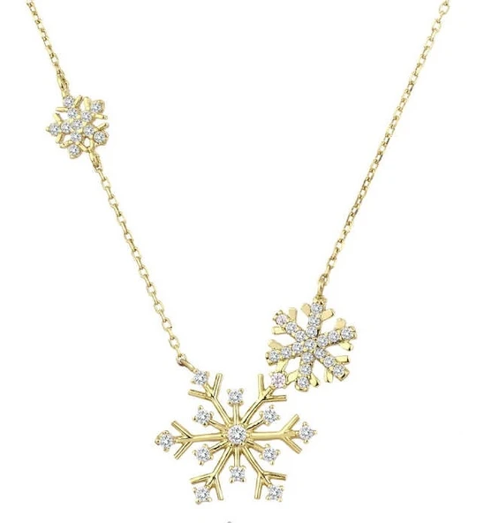 Üçlü Kar Tanesi Gümüş Sarı Kolye GMS1868 ürün görseli