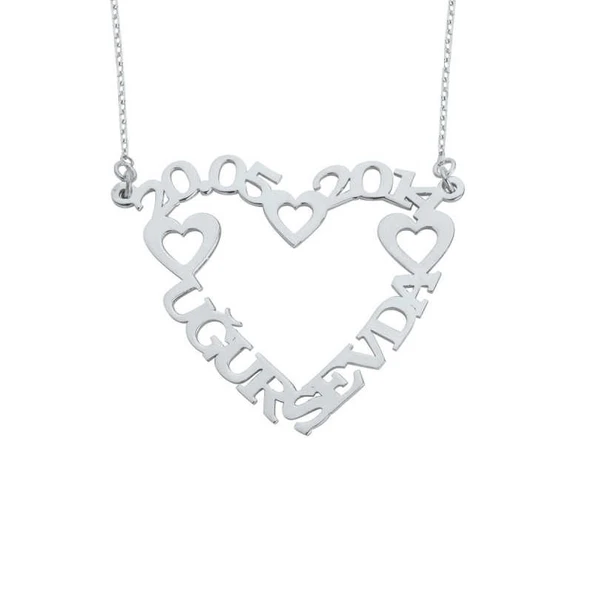 İki İsimli Kalpli Gümüş Kolye GMS1288 ürün görseli