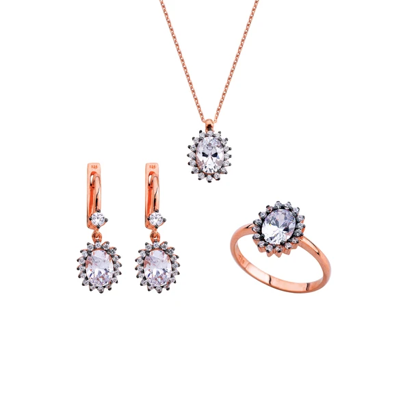 Tırnaklı Oval Pırlanta Montür Gümüş Set  GMS161 ürün görseli