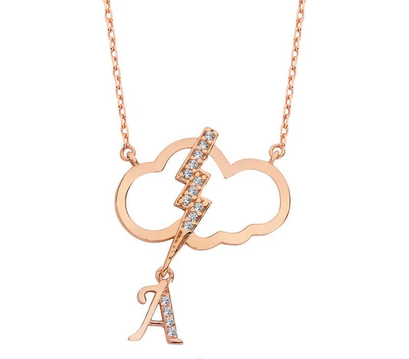 Harfli Bulut Şimşek Gümüş Rose Kolye  GMS1776 ürün görseli