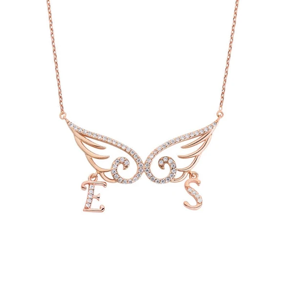 Taşlı Melek Kanadı Harfli Gümüş Kolye  GMS1499 ürün görseli