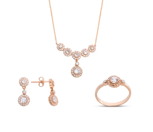 Harem Altın Sallantılı Anturaj Çiçek Rose Gümüş Set  GMS157