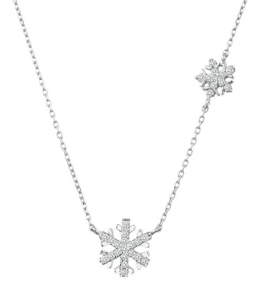 İkili Kar Tanesi Gümüş Beyaz Kolye GMS1863 ürün görseli