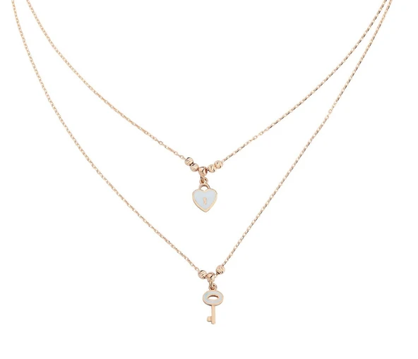 Çift Zincirli Kalpli Anahtar Gümüş Kolye GMS323 ürün görseli