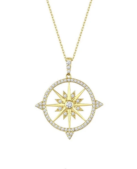 Kutup Yıldızı Pusula Sarı Renk Gümüş Kolye GMS1990 ürün görseli