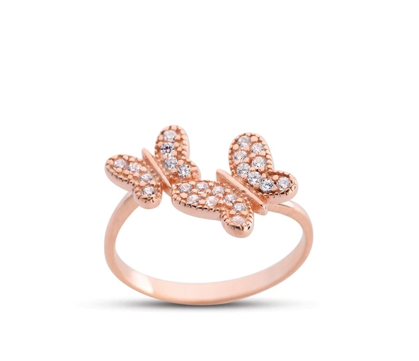 İkili Kelebek Ayarlı Rose Gümüş Yüzük GMS188 ürün görseli