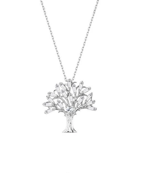 Baget Taşlı Hayat Ağacı Gümüş Kolye GMS1924 ürün görseli