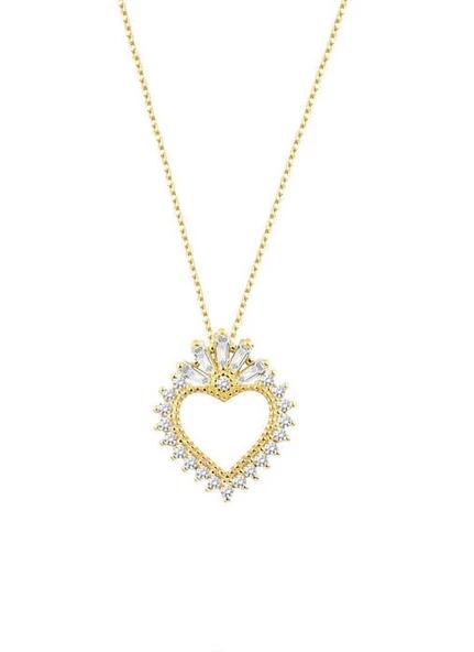 Baget Taşlı Kalpli Gümüş Sarı Kolye GMS1898 ürün görseli
