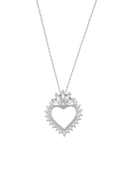 Baget Taşlı Kalpli Gümüş Beyaz Kolye GMS1896 ürün görseli