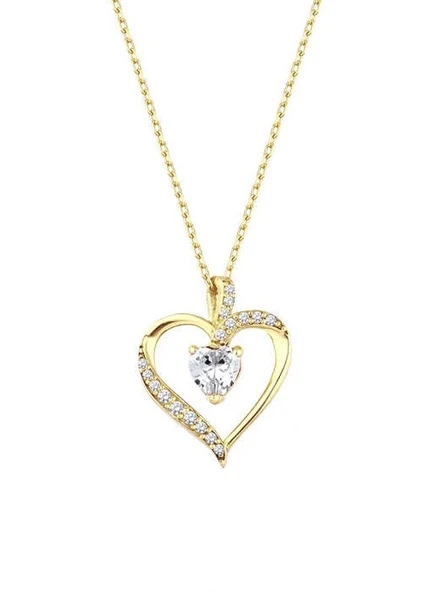 Kalp Taşlı Sarı Renk Gümüş Kolye GMS1947 ürün görseli