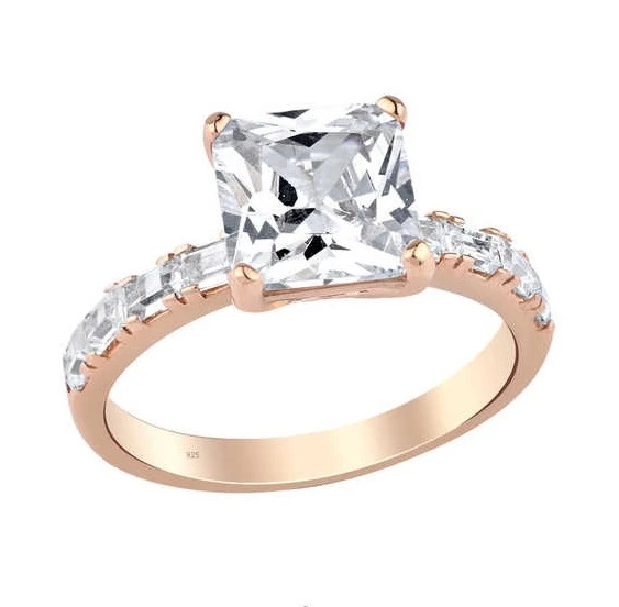 Zemin Taşlı Prenses Kesim Tek Taş Gümüş Rose Yüzük GMS1982 ürün görseli