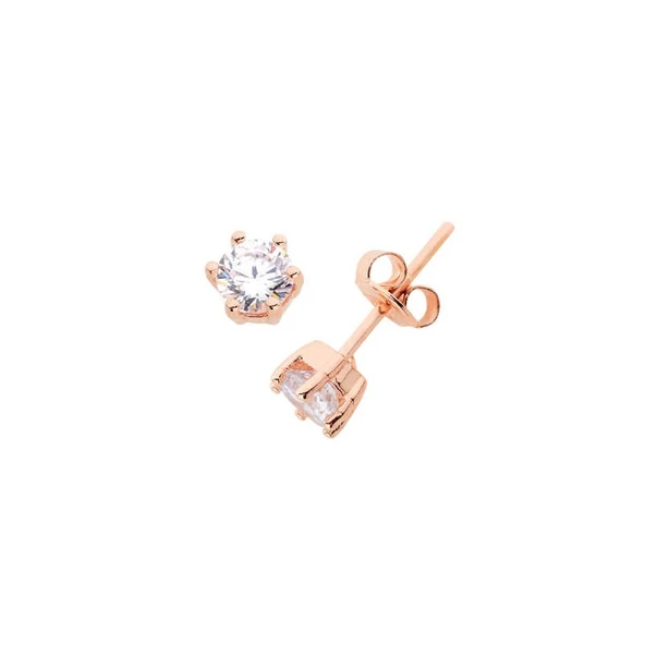 Orta Boy Altı Tırnak Tektaş Gümüş Küpe GMS624