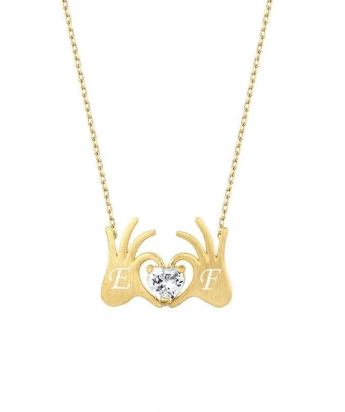 Kalpli El Harfli Sarı Renk Gümüş Kolye GMS2026 ürün görseli