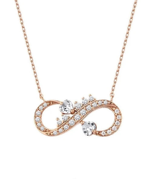 Çift Kalpli Rose Renk Sonsuzluk Gümüş Kolye GMS1960 ürün görseli