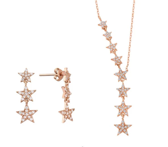 Takım Yıldızı İkili Rose Renk Gümüş Set Üçlü Küpe GMS2092 ürün görseli