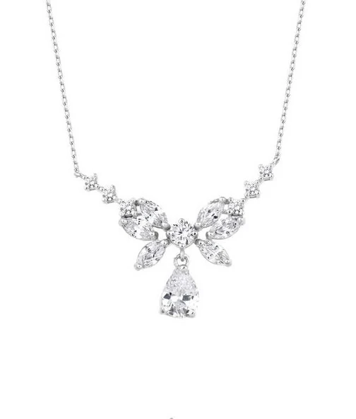 Markiz Taşlı Damla Abiye Gümüş Kolye GMS2027 ürün görseli