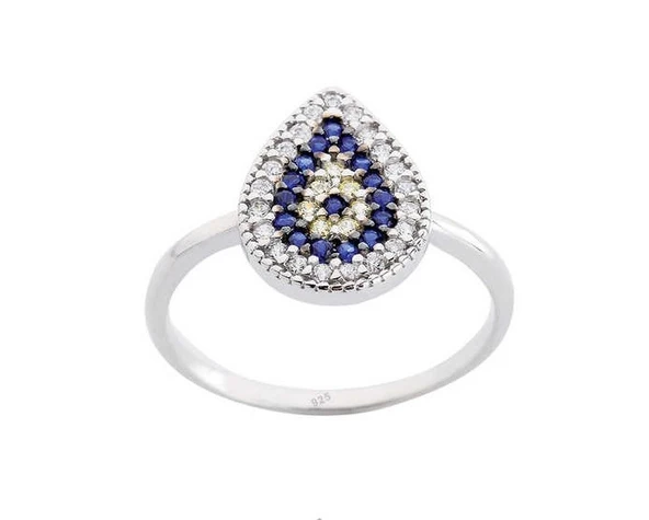 Damla Motifli Nazar Gümüş Yüzük GMS1927 ürün görseli