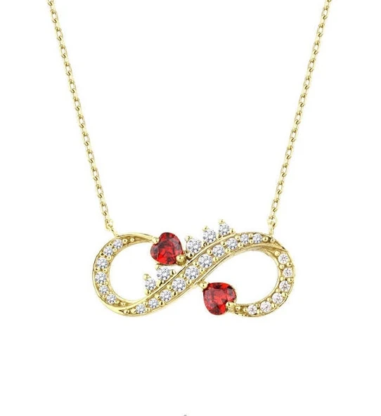 Çift Kalpli Sarı Renk Sonsuzluk Gümüş Kolye GMS1961 ürün görseli