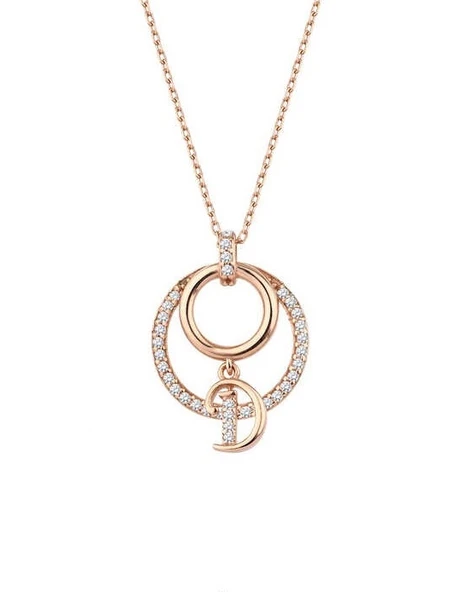 Harfli Çift Halka Rose Renk Gümüş Kolye GMS1967 ürün görseli