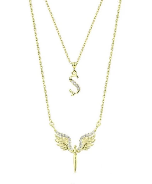 Harfli Mikail Meleği Sarı Renk Gümüş Kolye GMS2059 ürün görseli