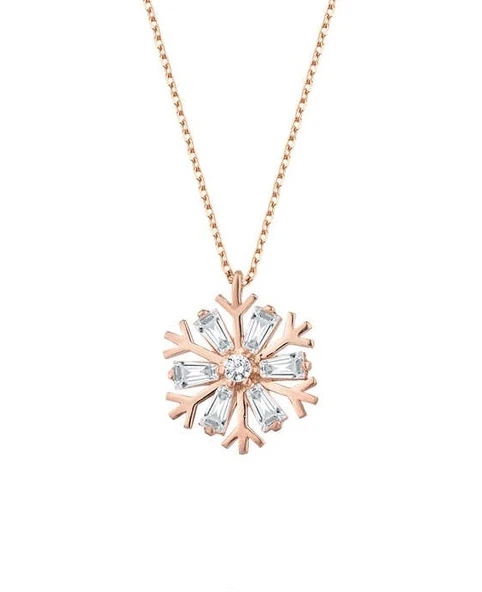 Baget Taşlı Kar Tanesi Gümüş Rose Kolye GMS1876 ürün görseli