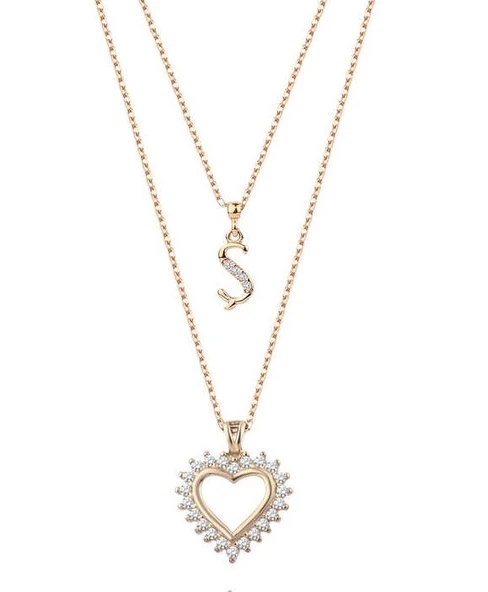 Kalpli Harfli Zirkon Rose Renk Gümüş Kolye GMS2067 ürün görseli