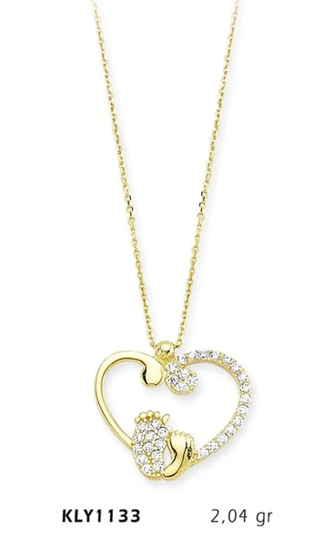 14 Ayar Altın Anne Bebek Ayağı Kalp Kolye KLY1133 ürün görseli