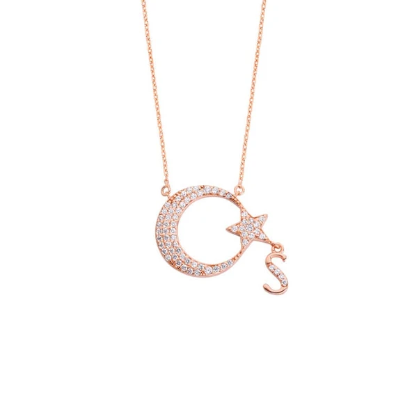 Ay Yıldızım Harfli Gümüş Kolye GMS989 ürün görseli