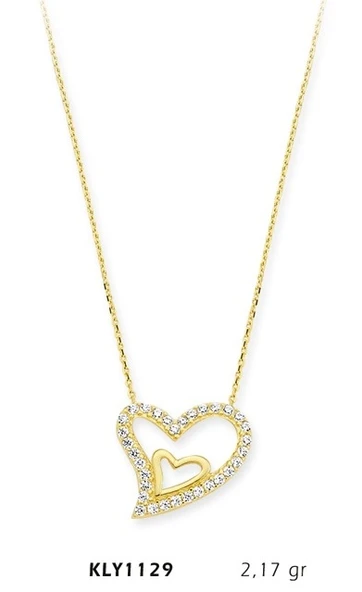 14 Ayar Altın İç İçe Kalp Kolye KLY1129 ürün görseli